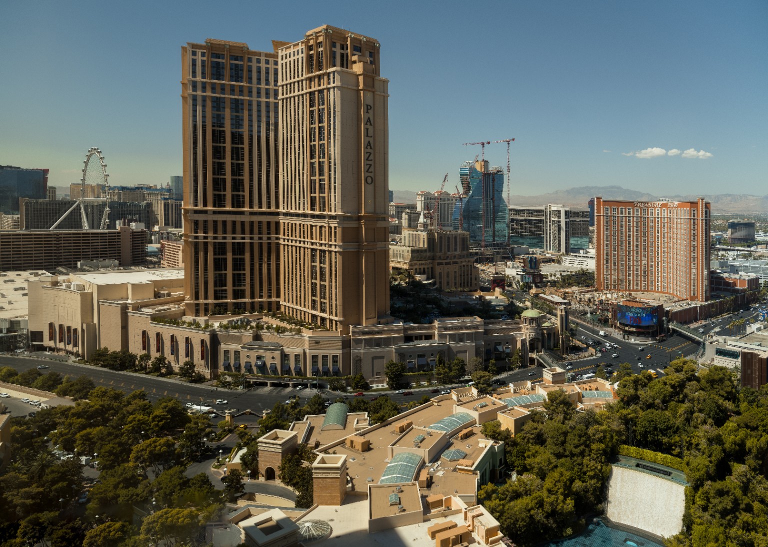 View across the Las Vegas skyline with the Palazzo and Treasure Island